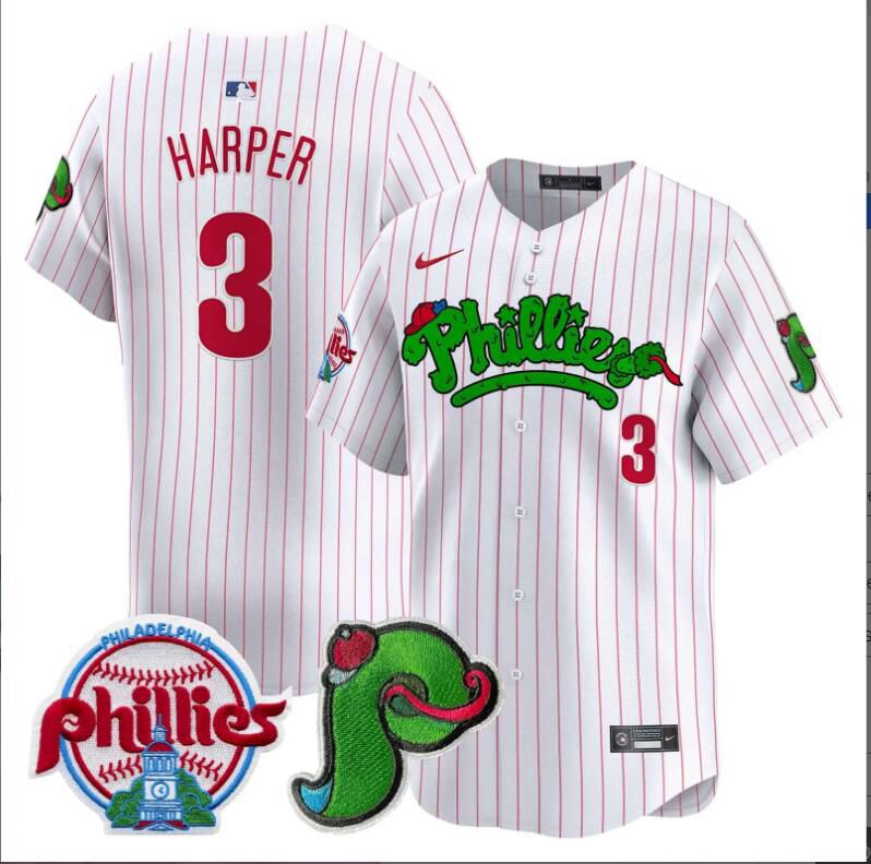 Men Philadelphia Phillies #3 Harper white with red strips Limited 2024 MLB Nike jersey